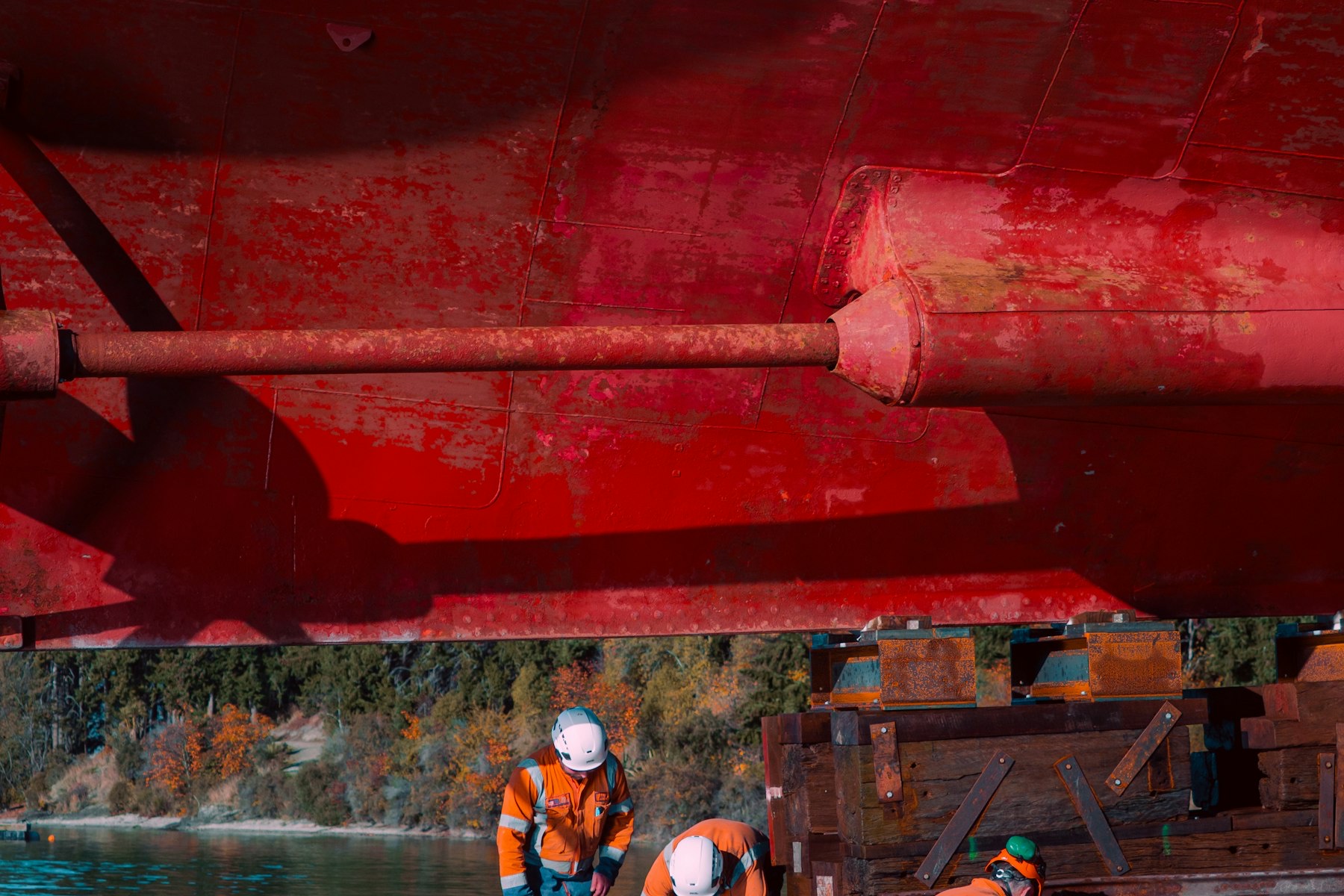 Hull inspection around the waterline during a port stay